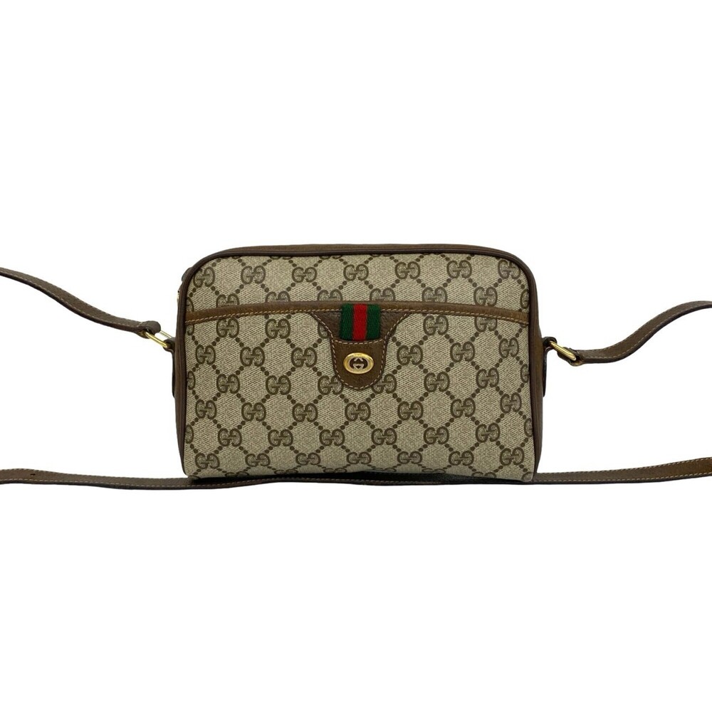 GUCCI Vintage Sherry Line GG Logo Leather Shoulder Bag/Pouch, Brown, 161-6